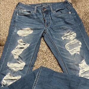 American Eagle Outfitters Women's Ripped Blue Boyfriend Jeans Size 2